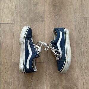 Vans Navy Blue and White Old Skool Low Top Sneakers